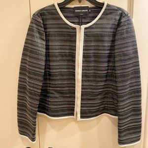 Giorgio Armani Borgo 21 Navy leather jacket with white stitching